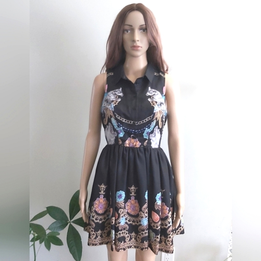 Bardot Black Floral Chain-Print Sleeveless Dress